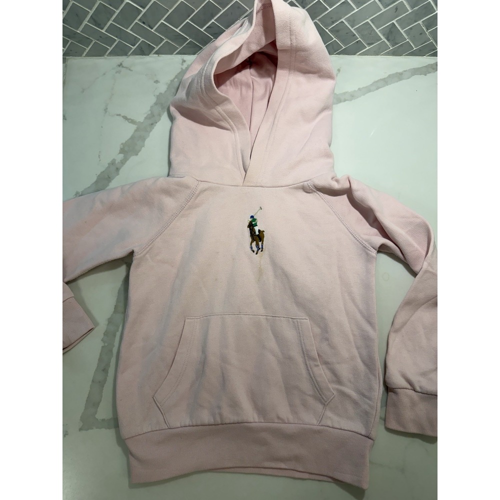 Polo Ralph Lauren Kids Pink Big Pony Fleece Hoodie Sweatshirt Sz 5 Preppy School